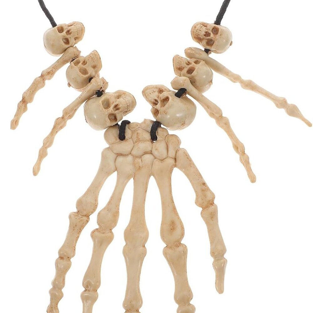 Skull Pendant Necklace Skeleton Head Hand Bone Charm Cosplay Fancy Party Jewelry